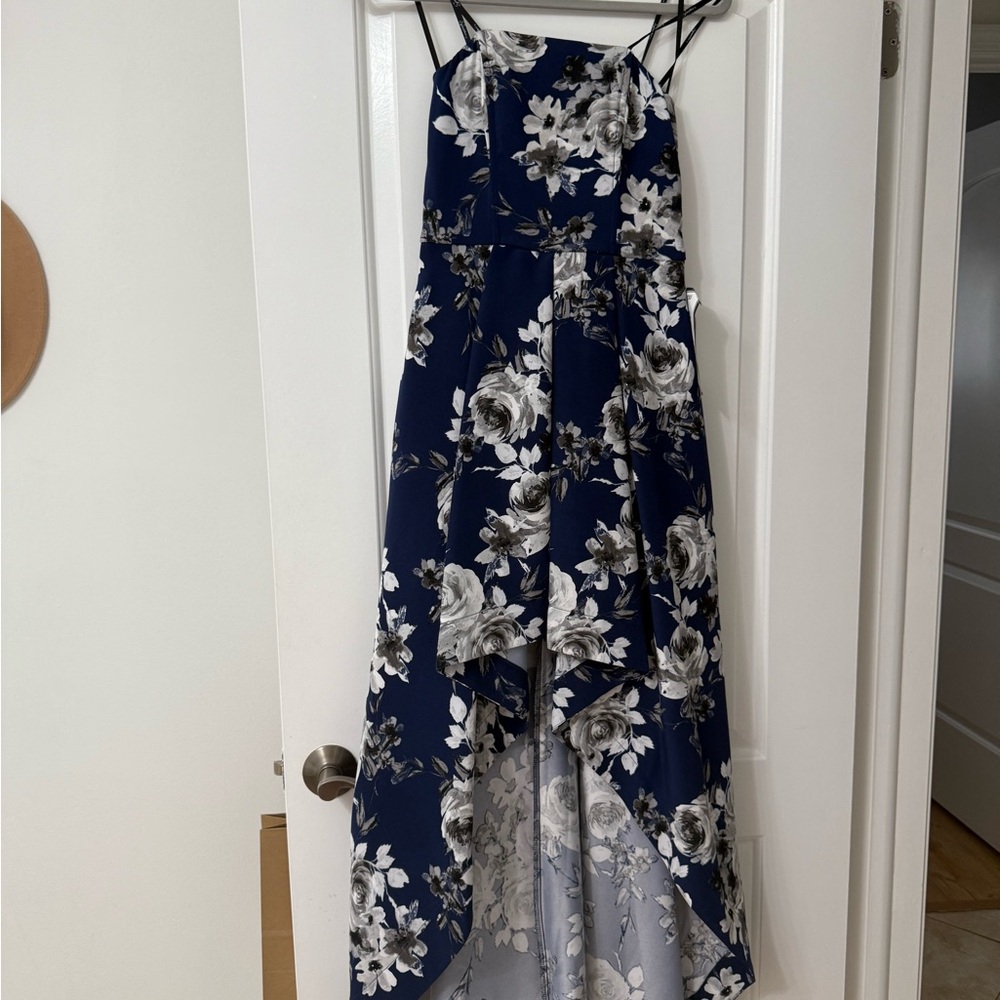 Macy's Blue and White High-Low Maxi Dress floral
